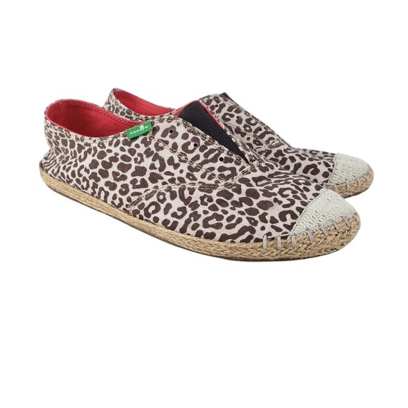Sanuk Runaround Jute Cheetah Slip On Espadrille Flats Animal Print Womens Size 9 - Picture 1 of 11